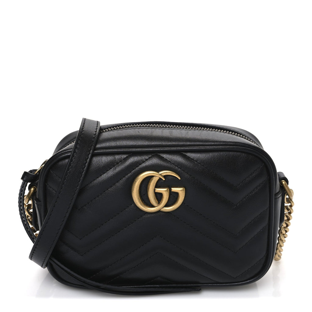 Calfskin Matelasse Mini GG Marmont Chain Shoulder Bag Black