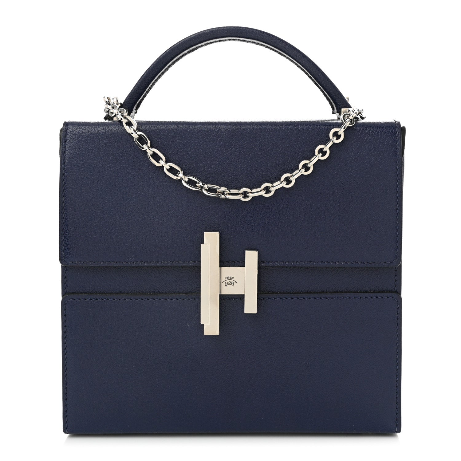 Chevre Mysore Cinhetic Boxy Top Handle Bag Blue Encre