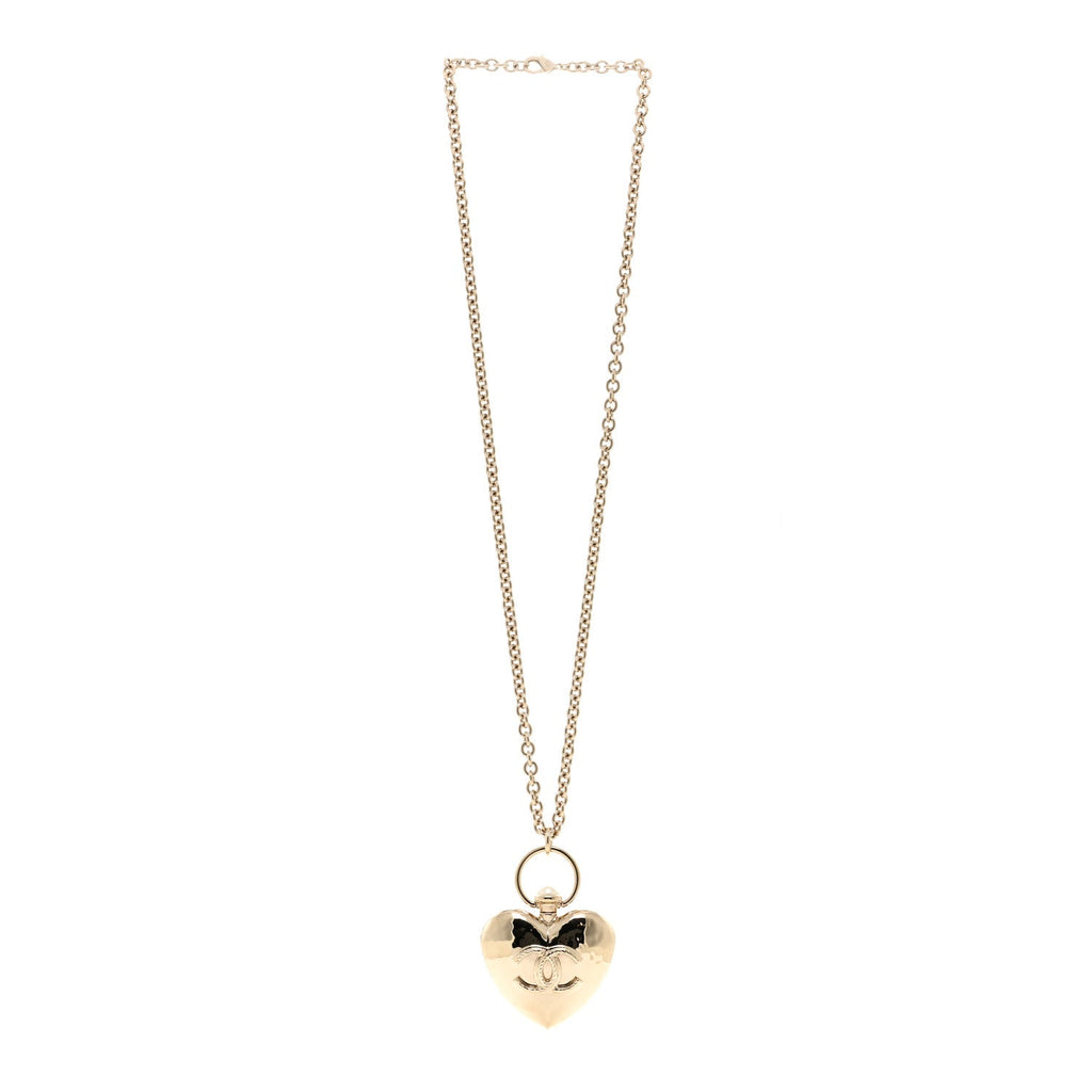 Metal CC Heart Locket Necklace Gold