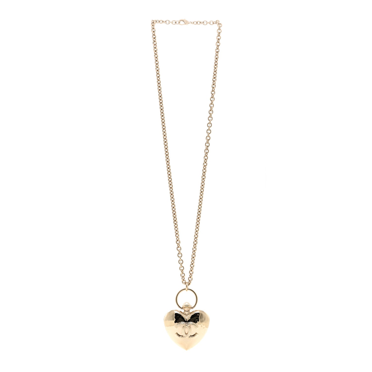 Metal CC Heart Locket Necklace Gold