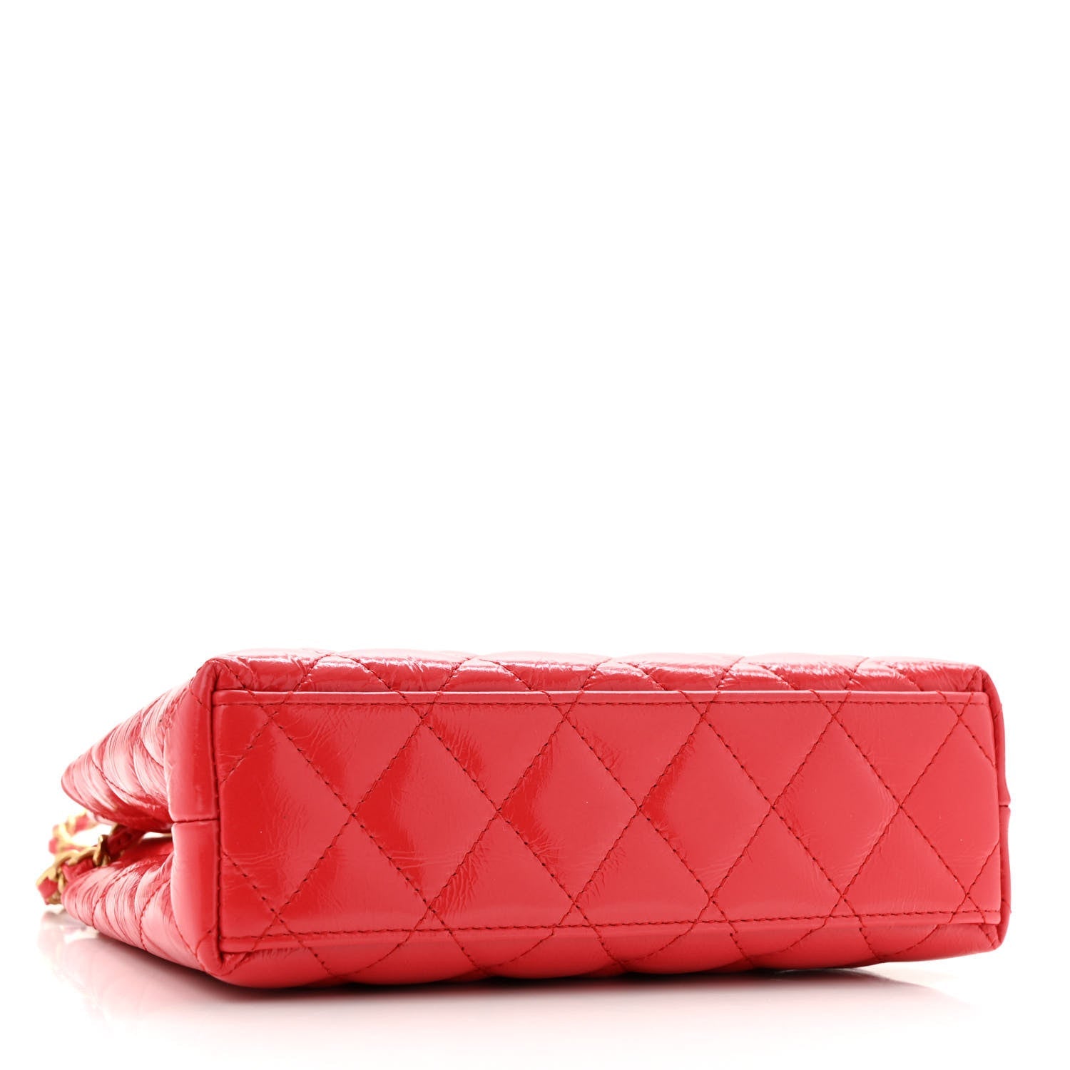 Shiny Aged Calfskin Quilted Nano Kelly Shopper Red