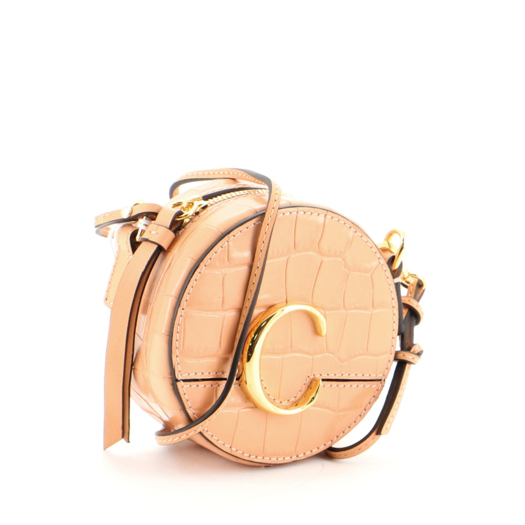 C Circle Crossbody Bag Crocodile Embossed Leather Mini