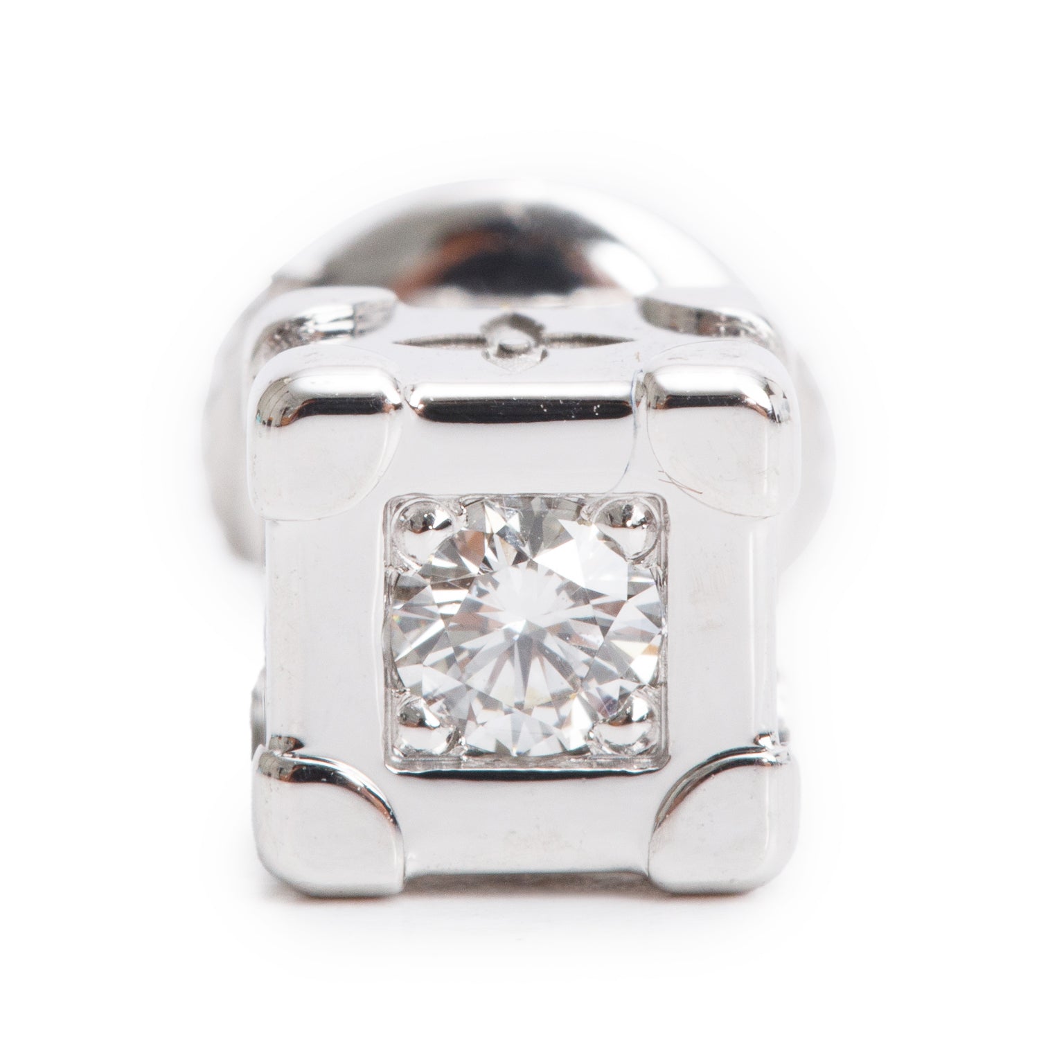 Louis Vuitton 18k White Gold Diamond Les Gastons Vuitton Trunk Single Stud Earring w/ Box