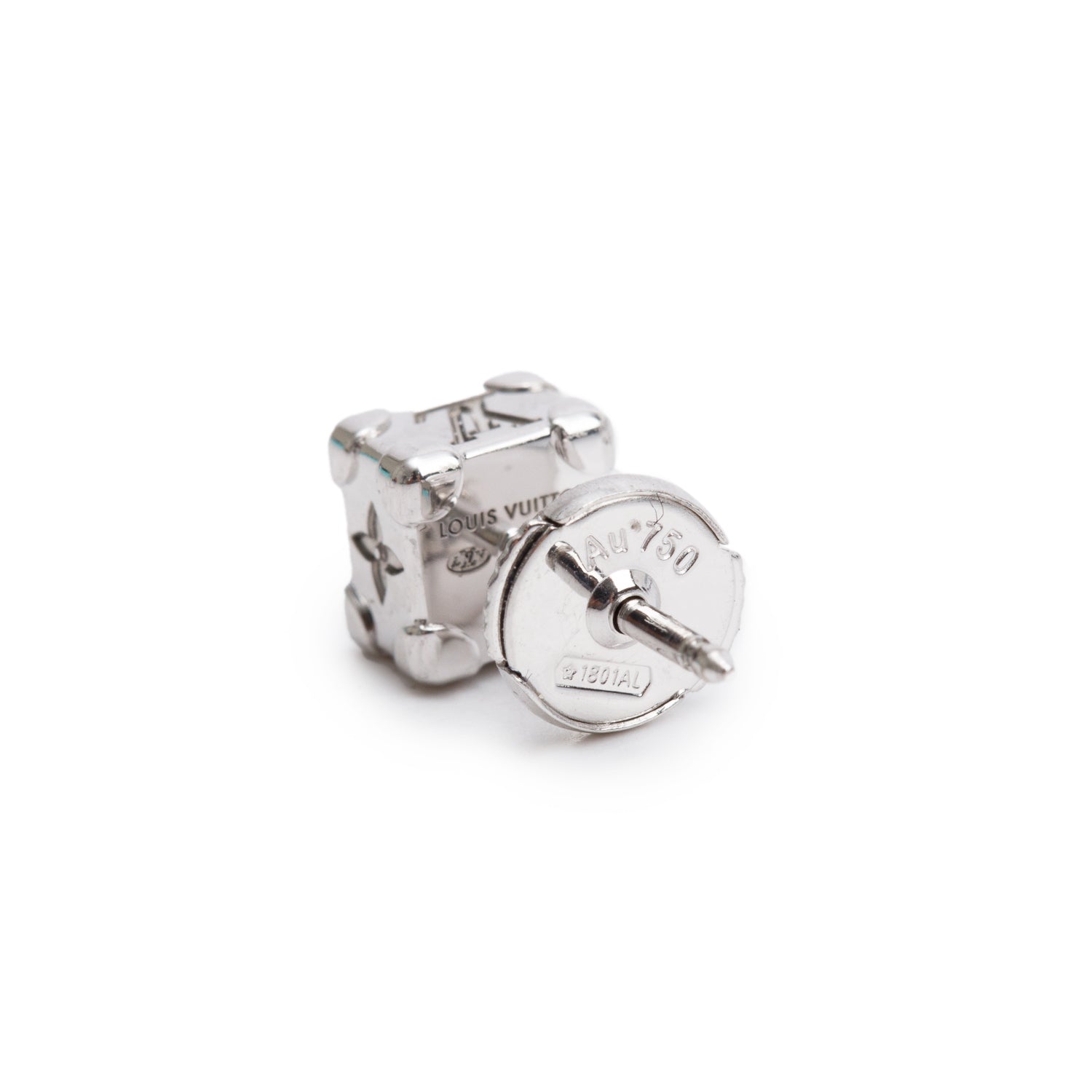 Louis Vuitton 18k White Gold Diamond Les Gastons Vuitton Trunk Single Stud Earring w/ Box