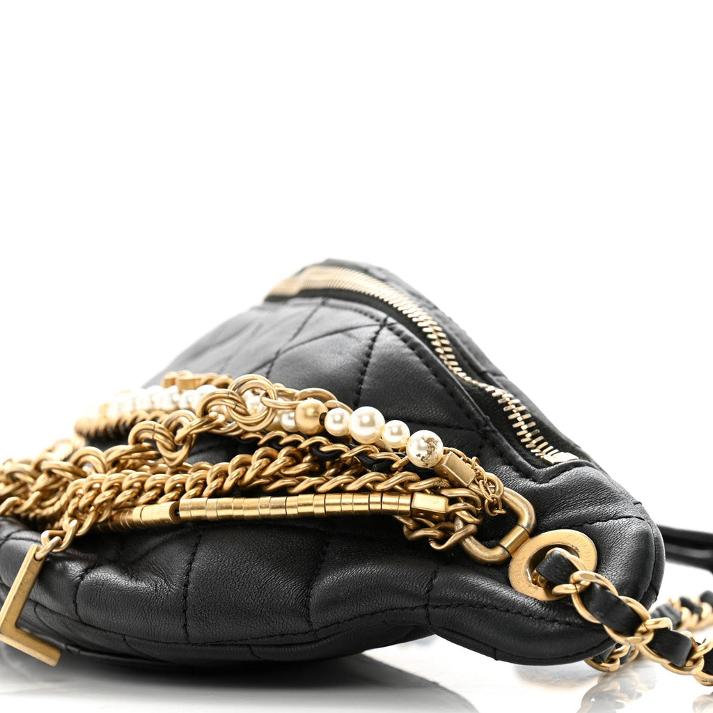 Lambskin Quilted All About Chains Waist Belt Bag Black