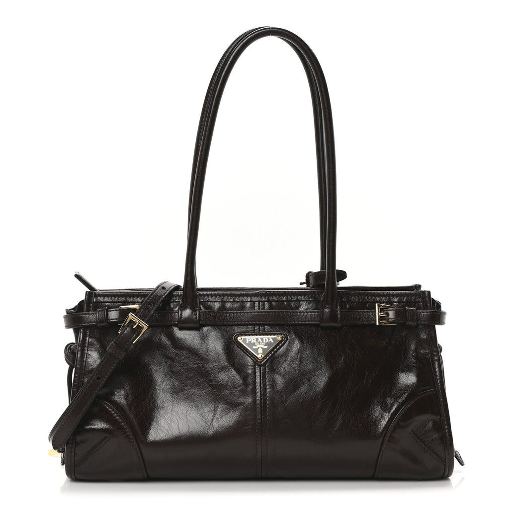 Glossy Calfskin Triangle Medium Bonnie Shoulder Bag Dark Brown