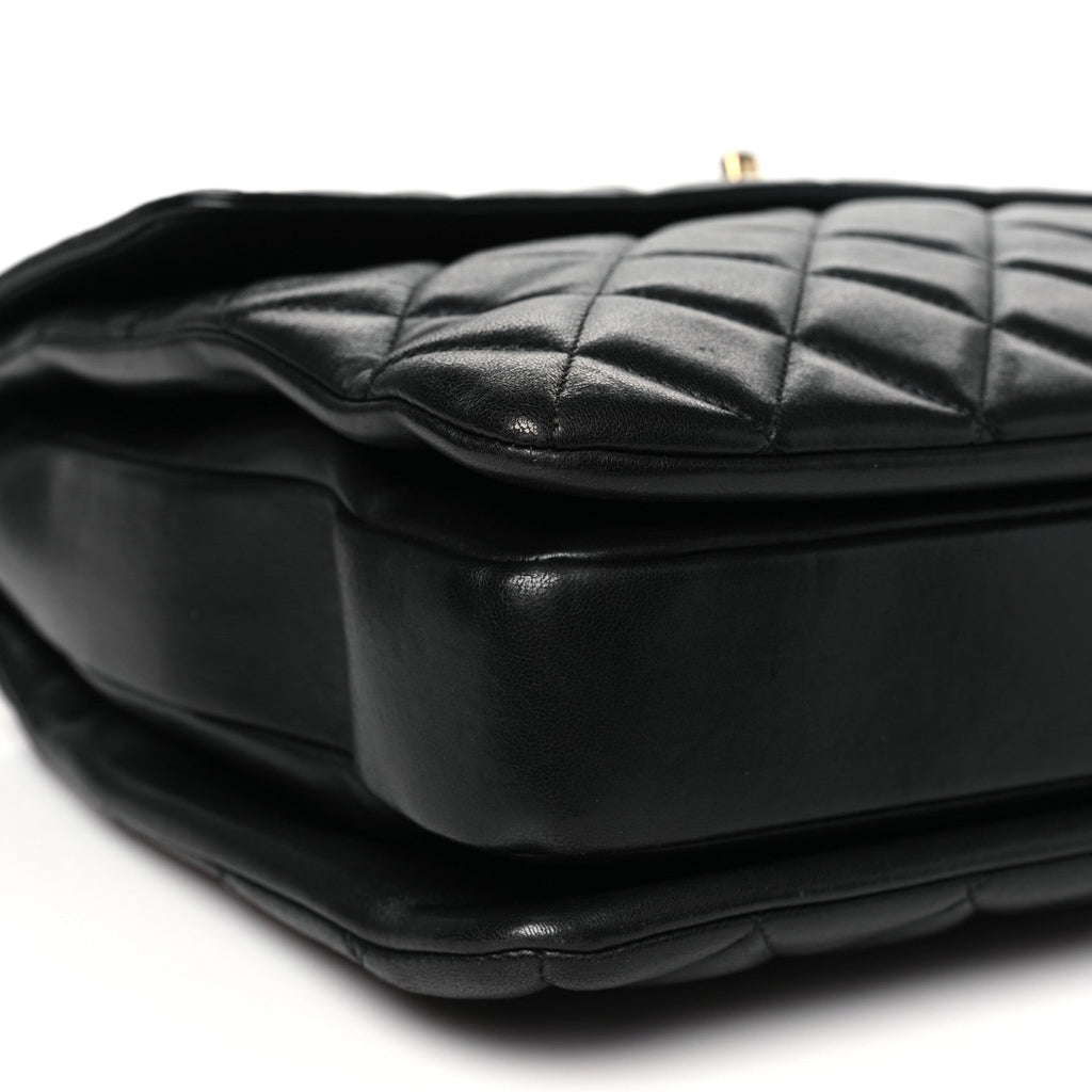 Lambskin Quilted Large Trendy CC Dual Handle Flap Bag Black