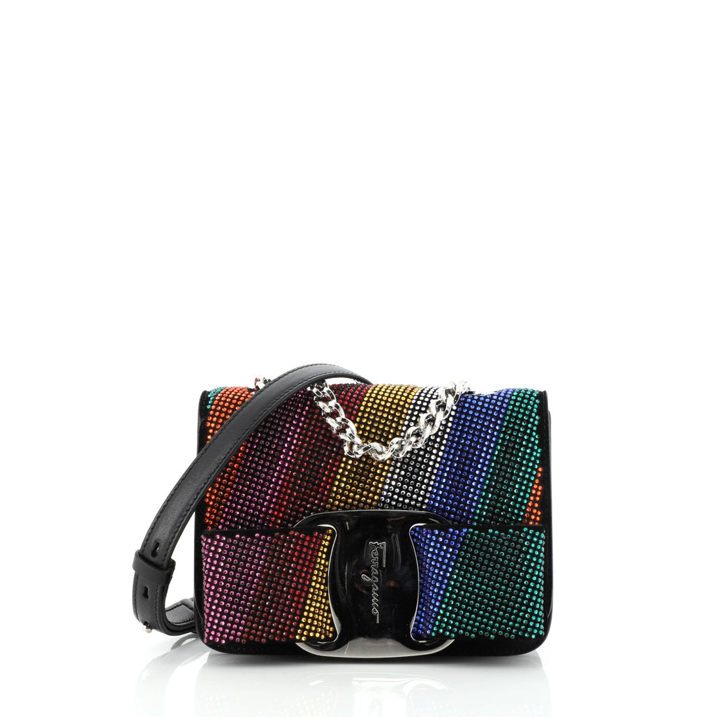 Miss Vara Bow Crossbody Bag Crystal Embellished Leather Mini