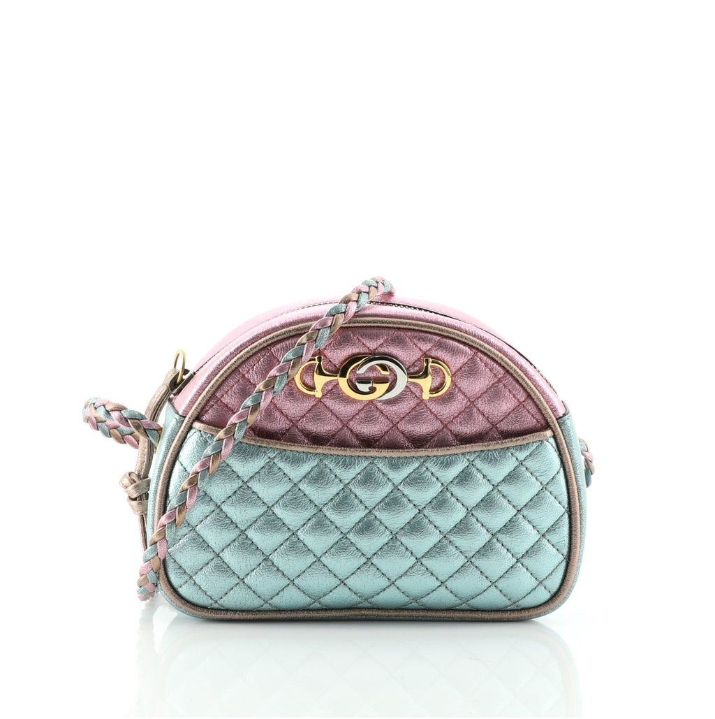 Trapuntata Camera Shoulder Bag Quilted Laminated Leather Mini