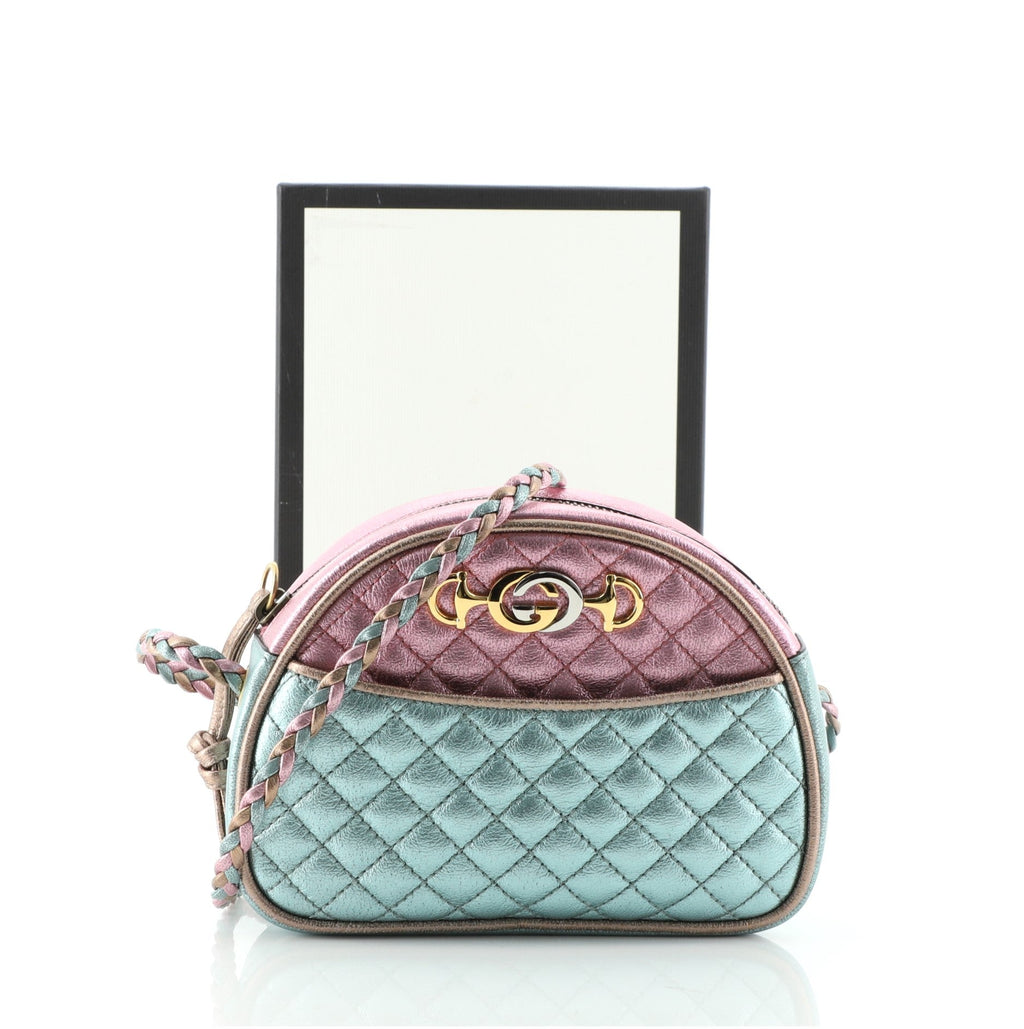 Trapuntata Camera Shoulder Bag Quilted Laminated Leather Mini