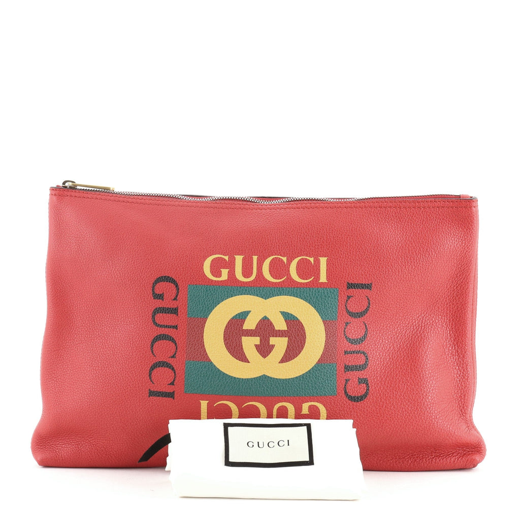 Logo Portfolio Clutch Printed Leather Large