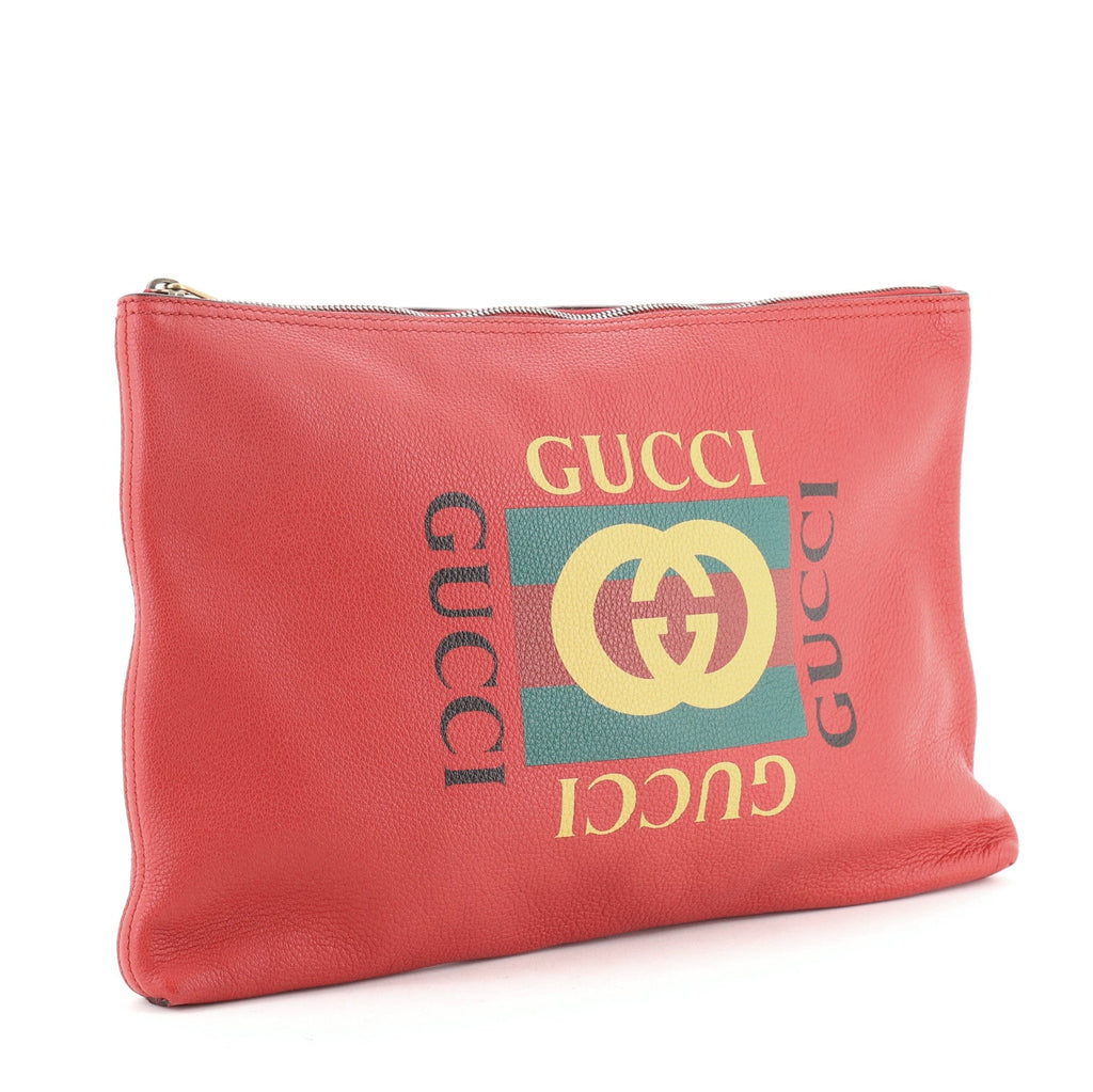 Logo Portfolio Clutch Printed Leather Large