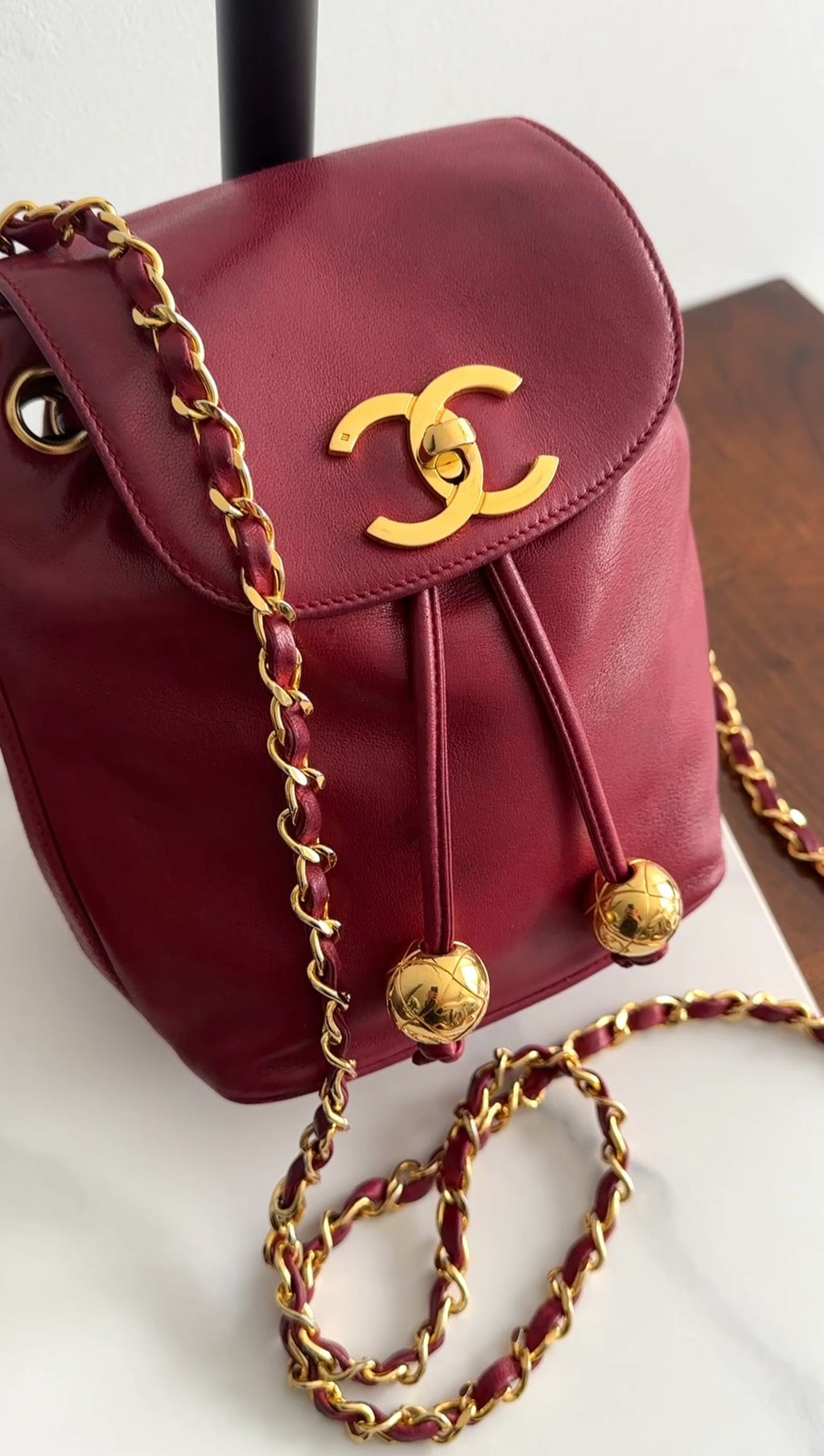 Chanel Vintage 1994-96 Red Lambskin Leather Drawstring Bucket Bag