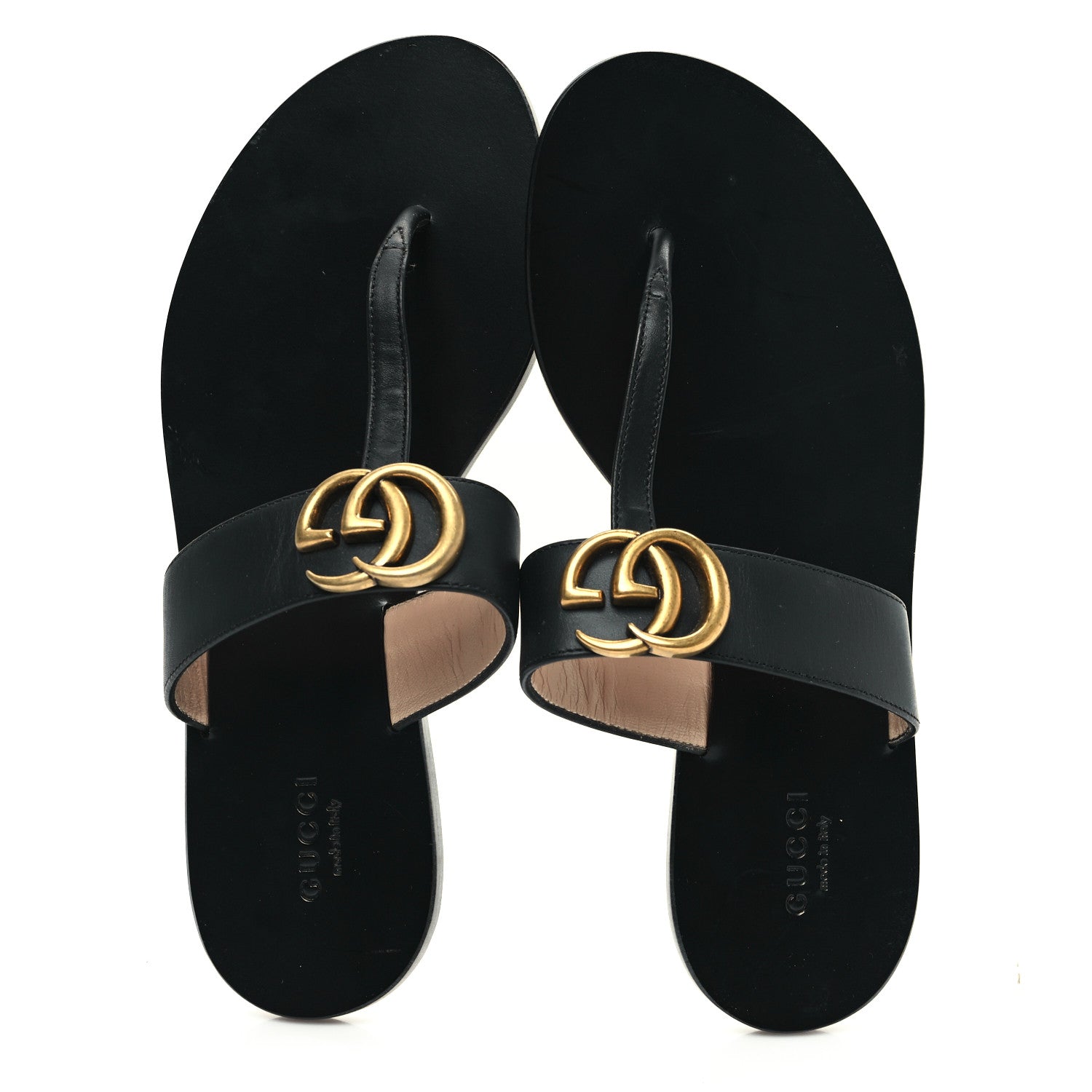 Calfskin GG Marmont Thong Sandals 37 Black