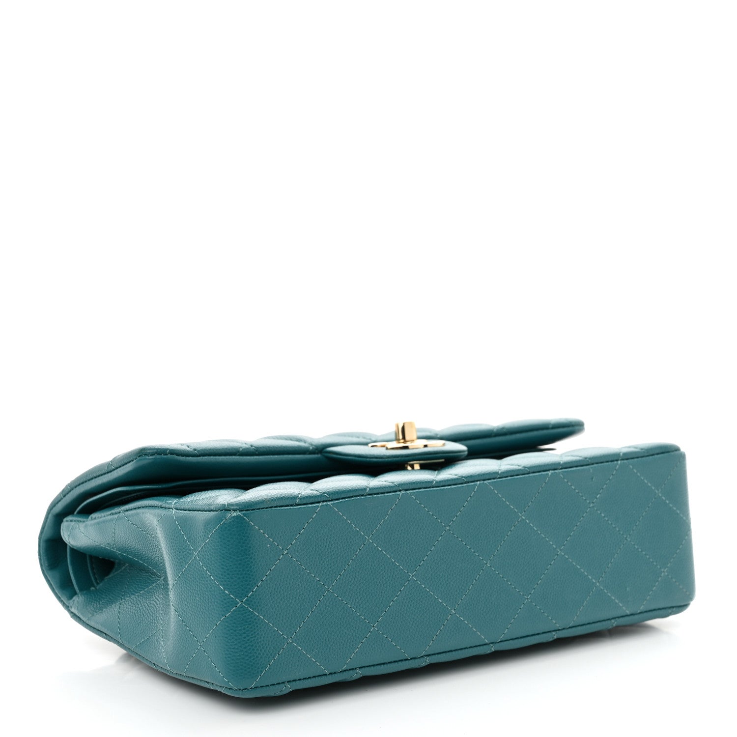 Caviar Quilted Small Double Flap Turquoise