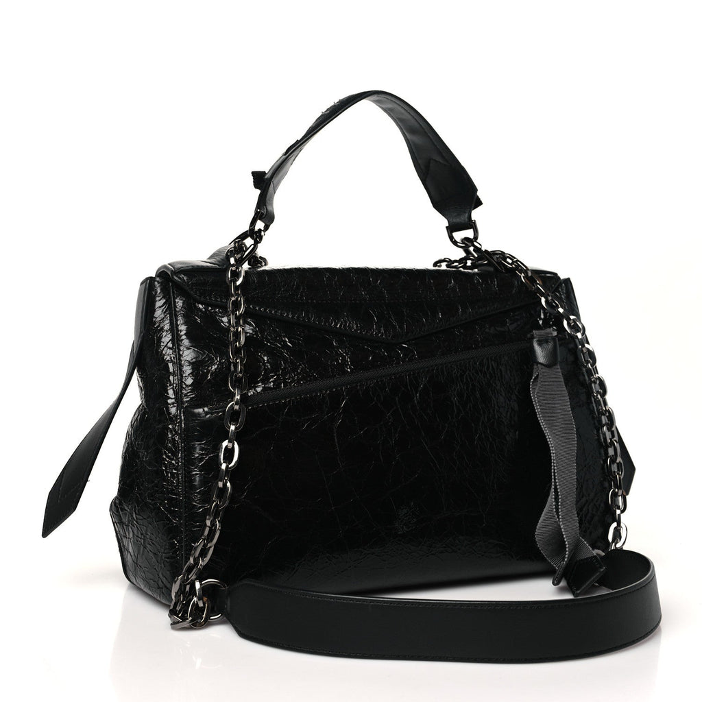 Creased Patent Calfskin Medium ID Flap Black