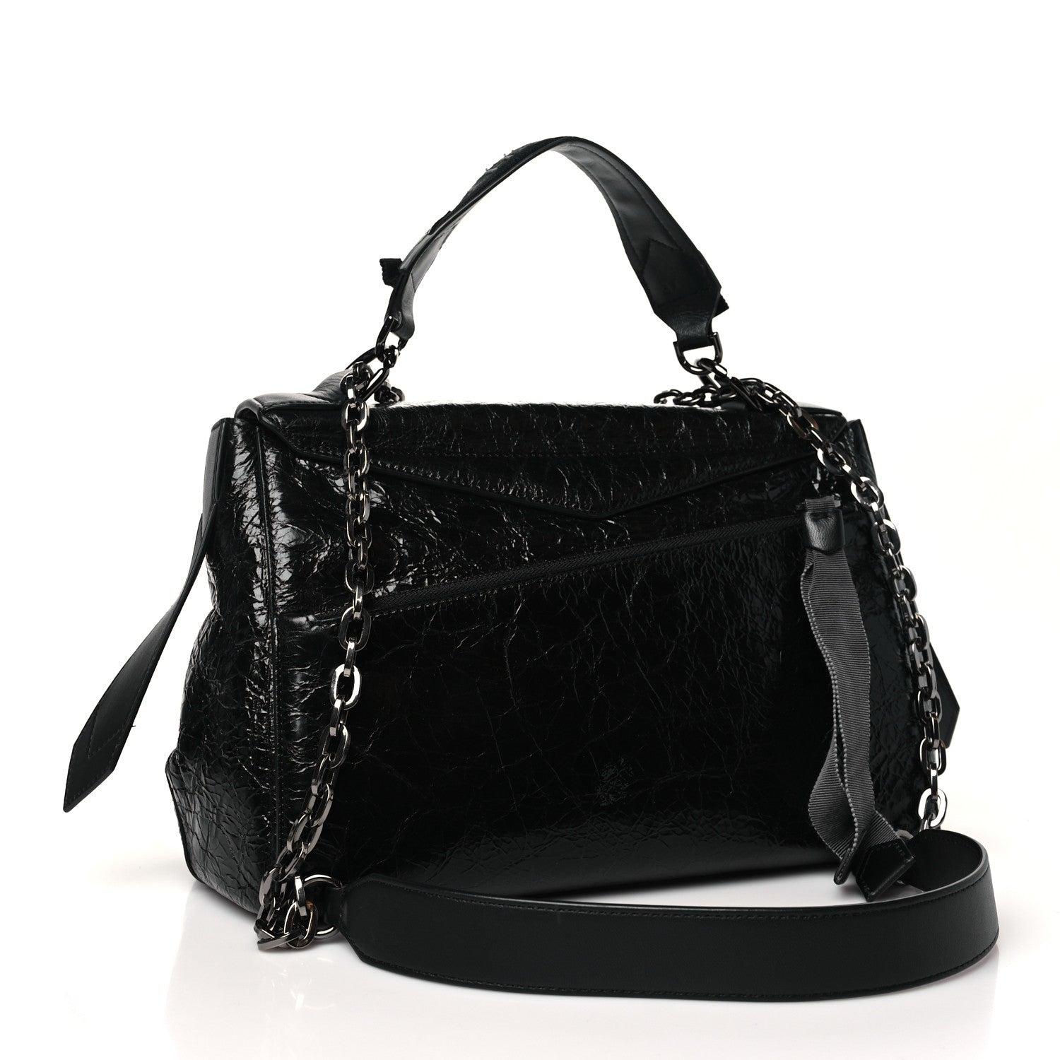 Creased Patent Calfskin Medium ID Flap Black