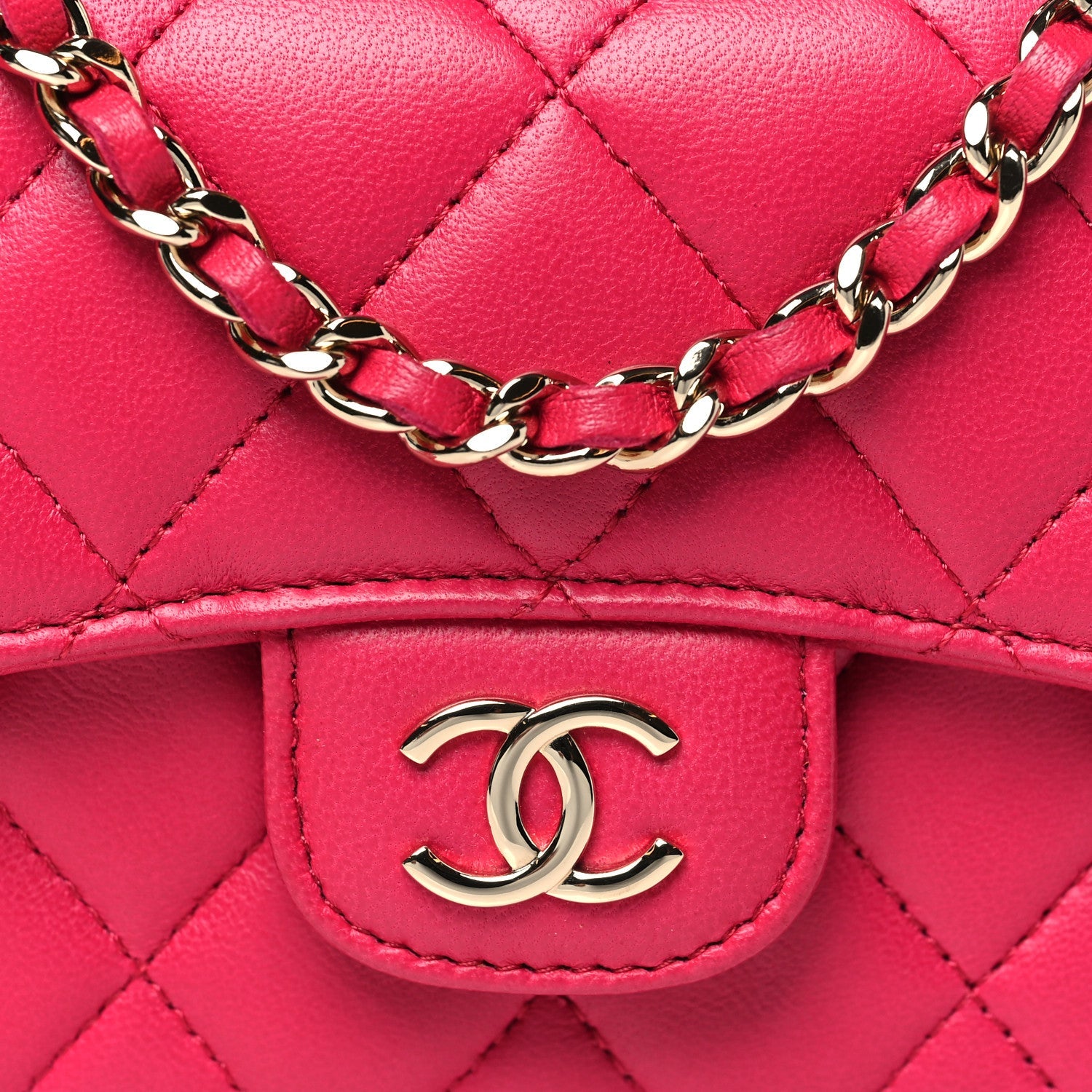 Lambskin Quilted Top Handle Flap Coin Purse With Chain Dark Pink