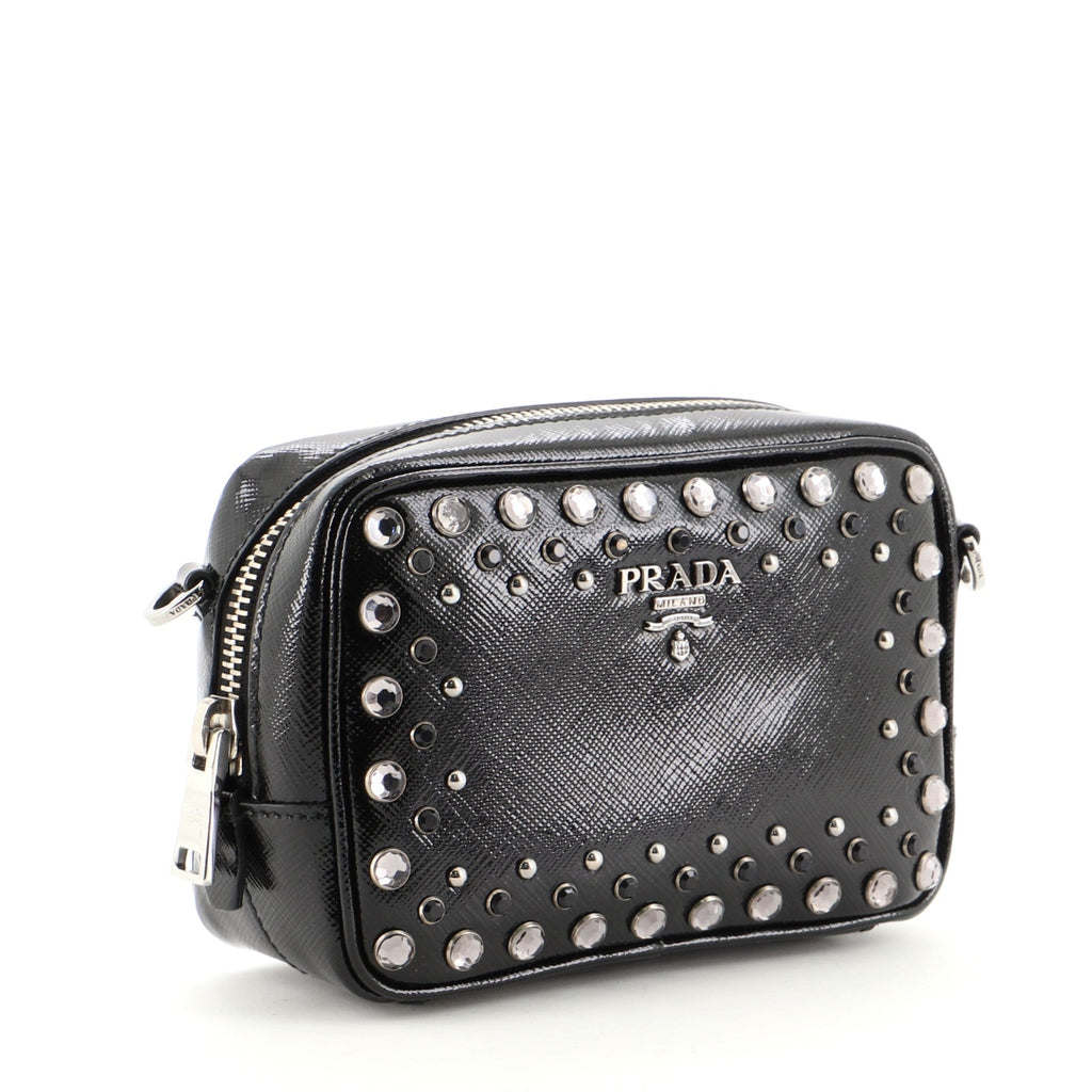 Zip Crossbody Bag Studded Vernice Saffiano Leather Mini