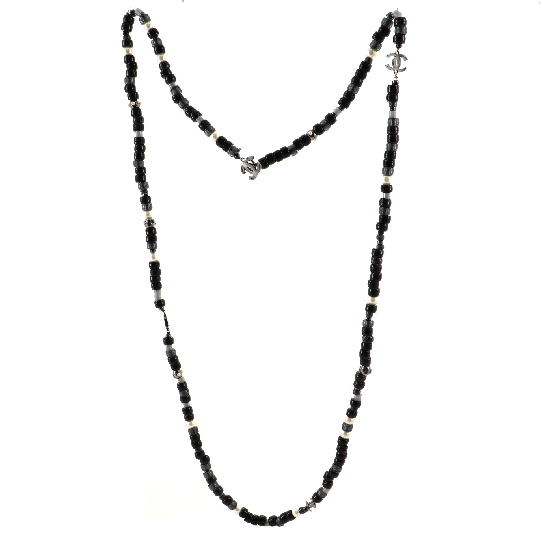 CC Long Necklace Faux Pearls and Beads