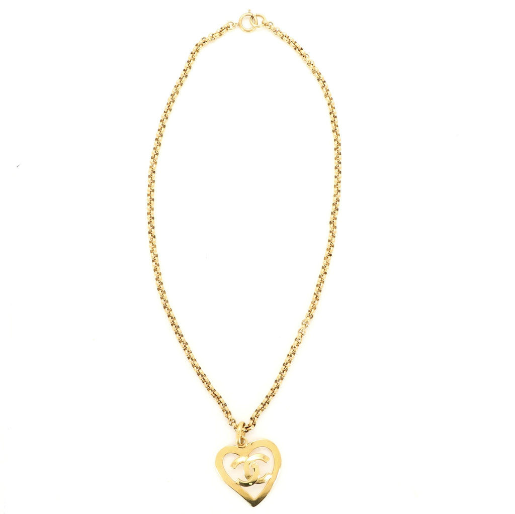 Vintage CC Heart Pendant Long Necklace Metal
