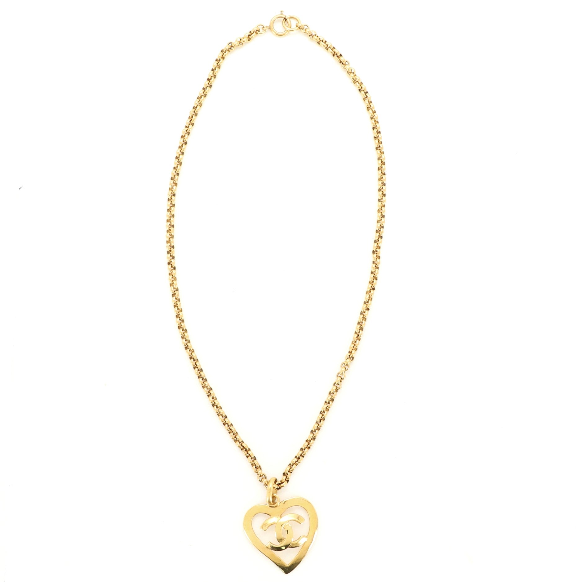 Vintage CC Heart Pendant Long Necklace Metal