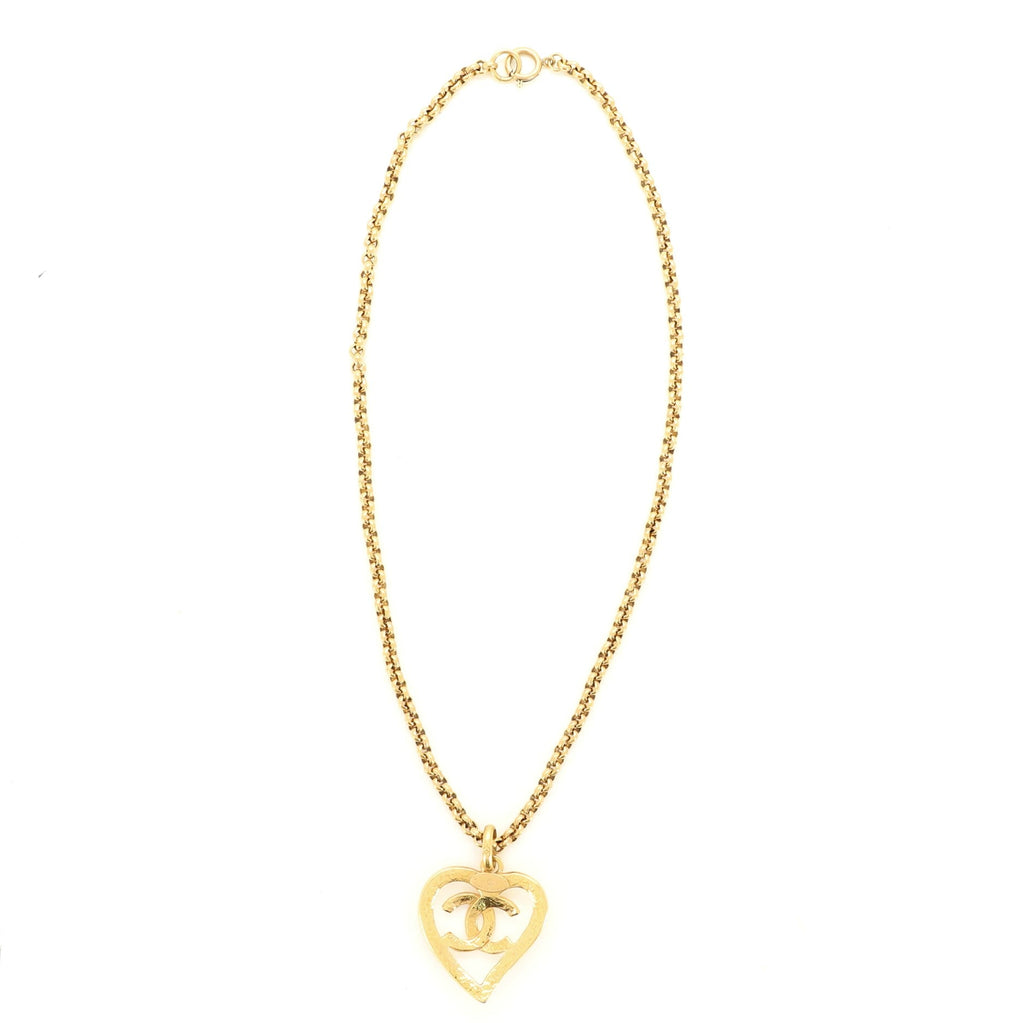 Vintage CC Heart Pendant Long Necklace Metal