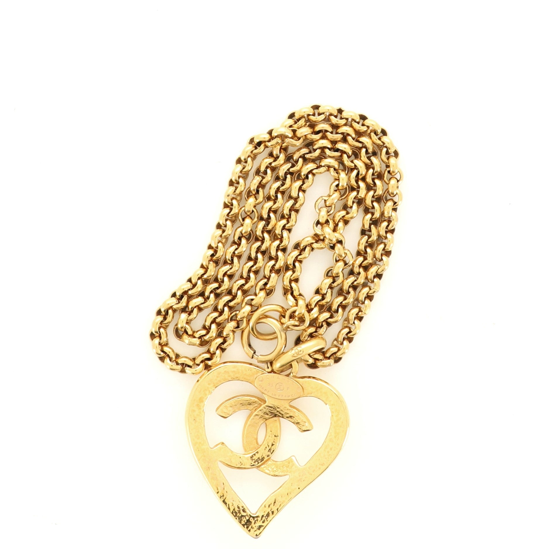 Vintage CC Heart Pendant Long Necklace Metal