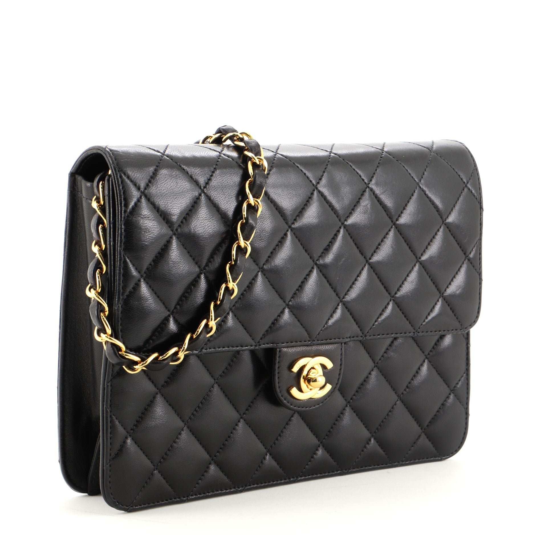 Vintage Clutch with Chain Quilted Leather Small