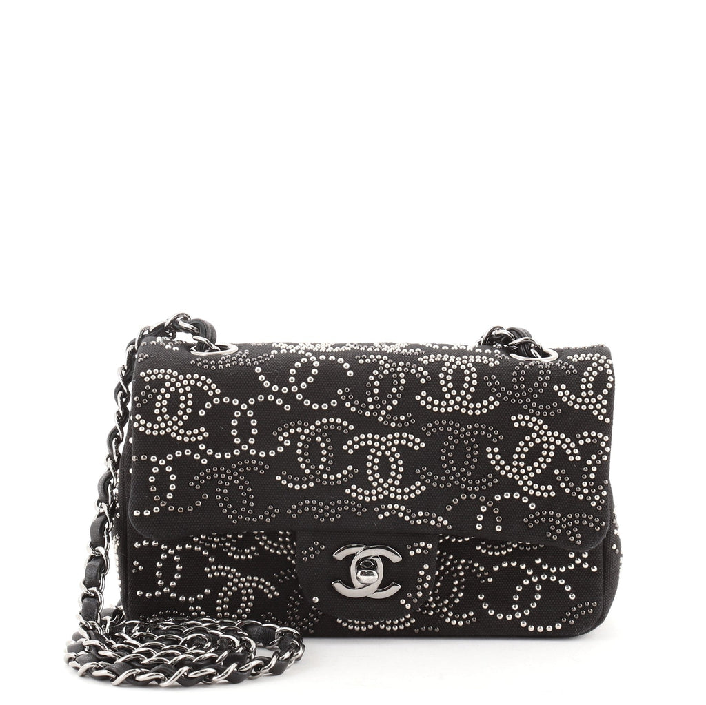 Classic Single Flap Bag CC Studded Canvas Mini