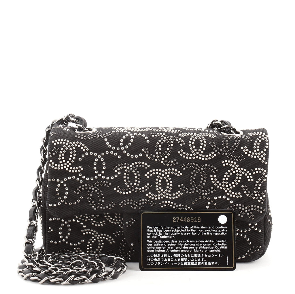 Classic Single Flap Bag CC Studded Canvas Mini
