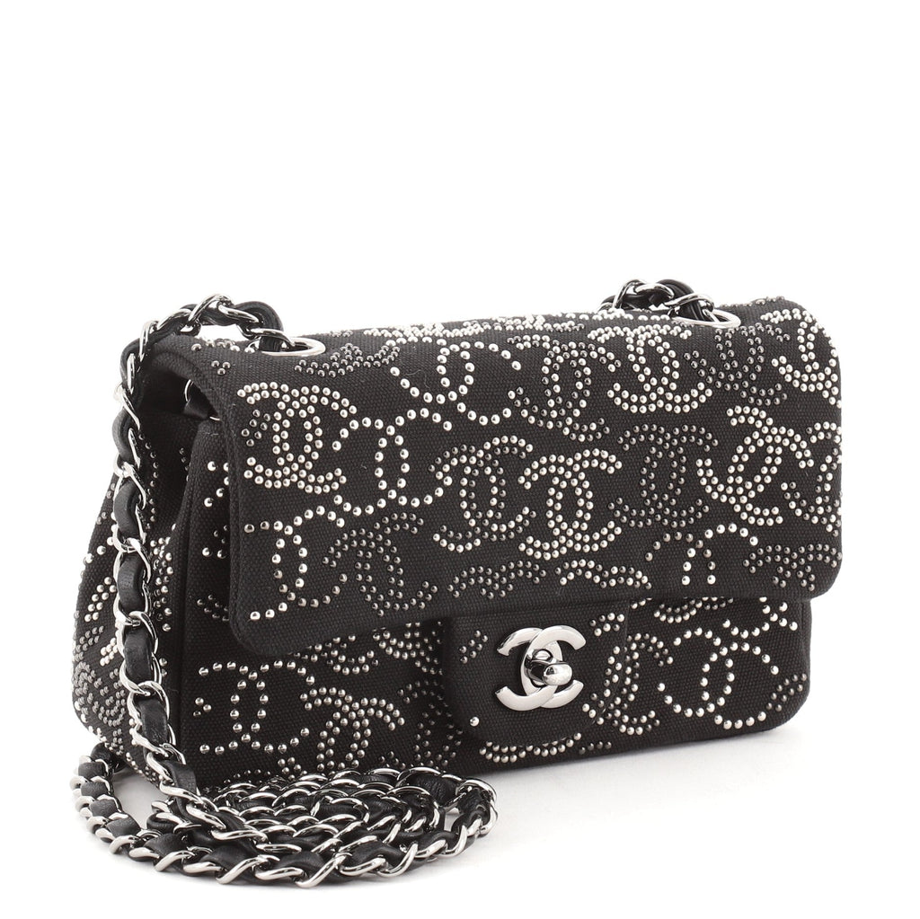 Classic Single Flap Bag CC Studded Canvas Mini