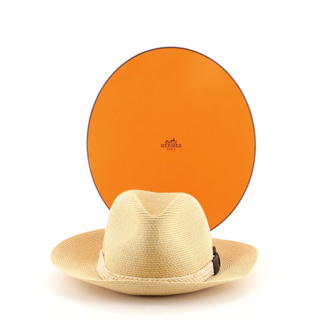 Fedora Hat Raffia with Leather Large
