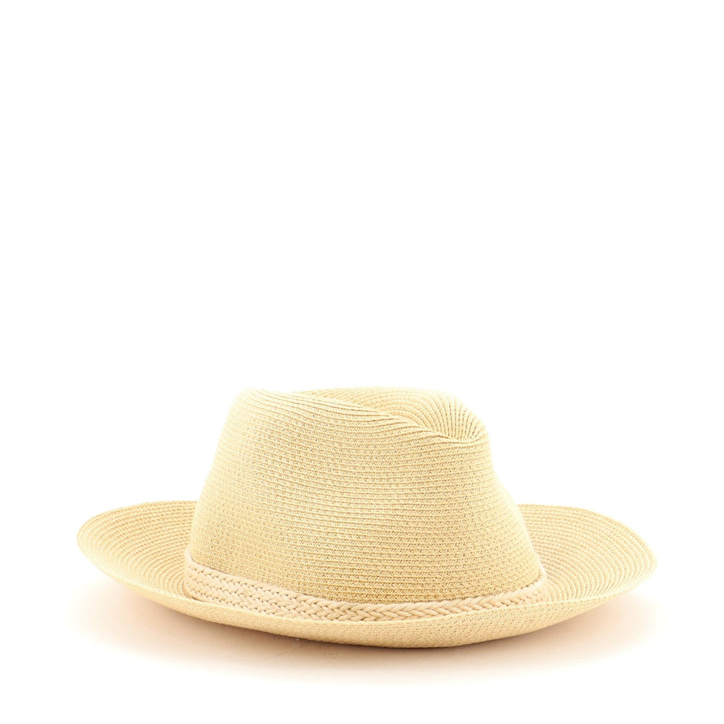 Fedora Hat Raffia with Leather Large