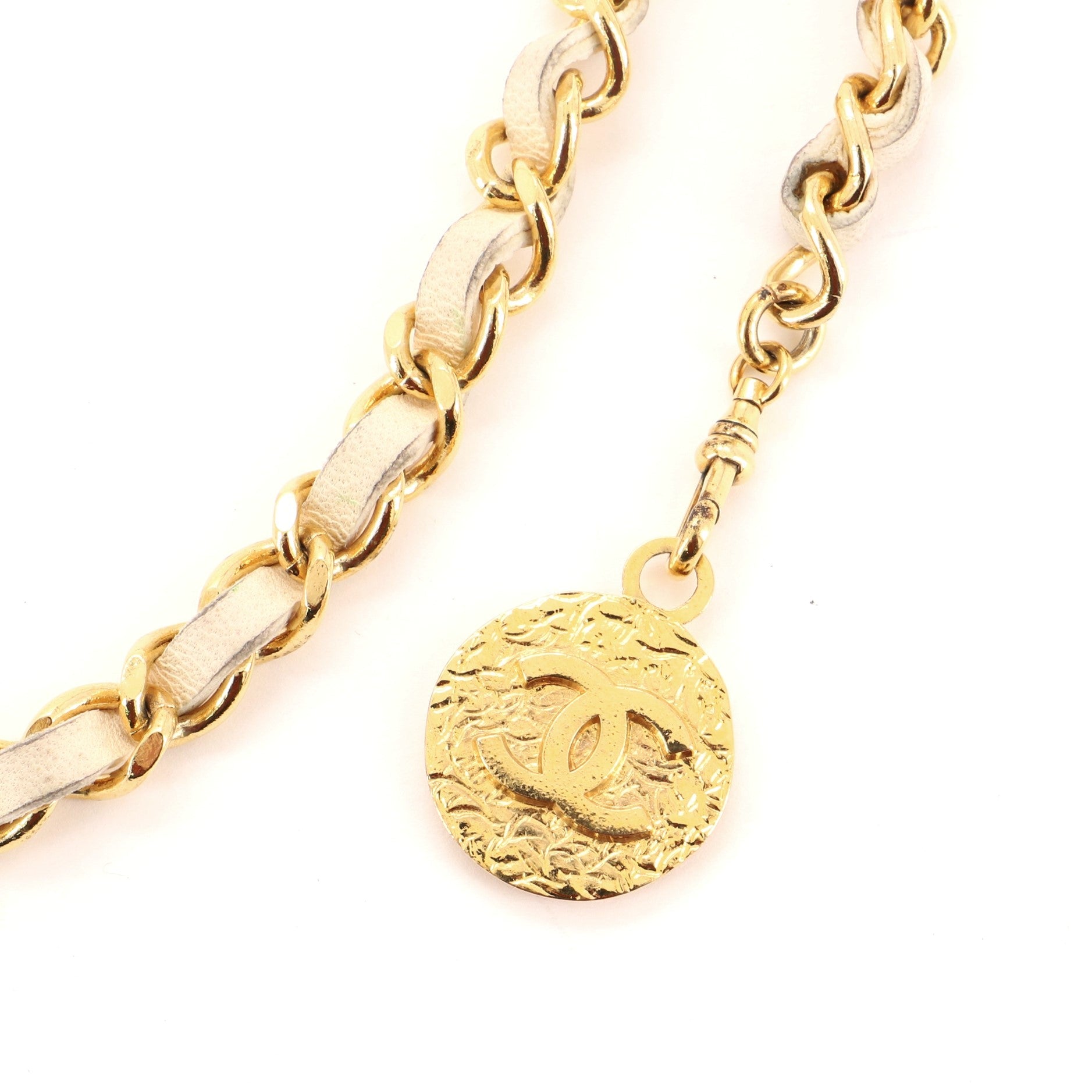 Vintage Medallion Chain Belt Metal and Leather 90