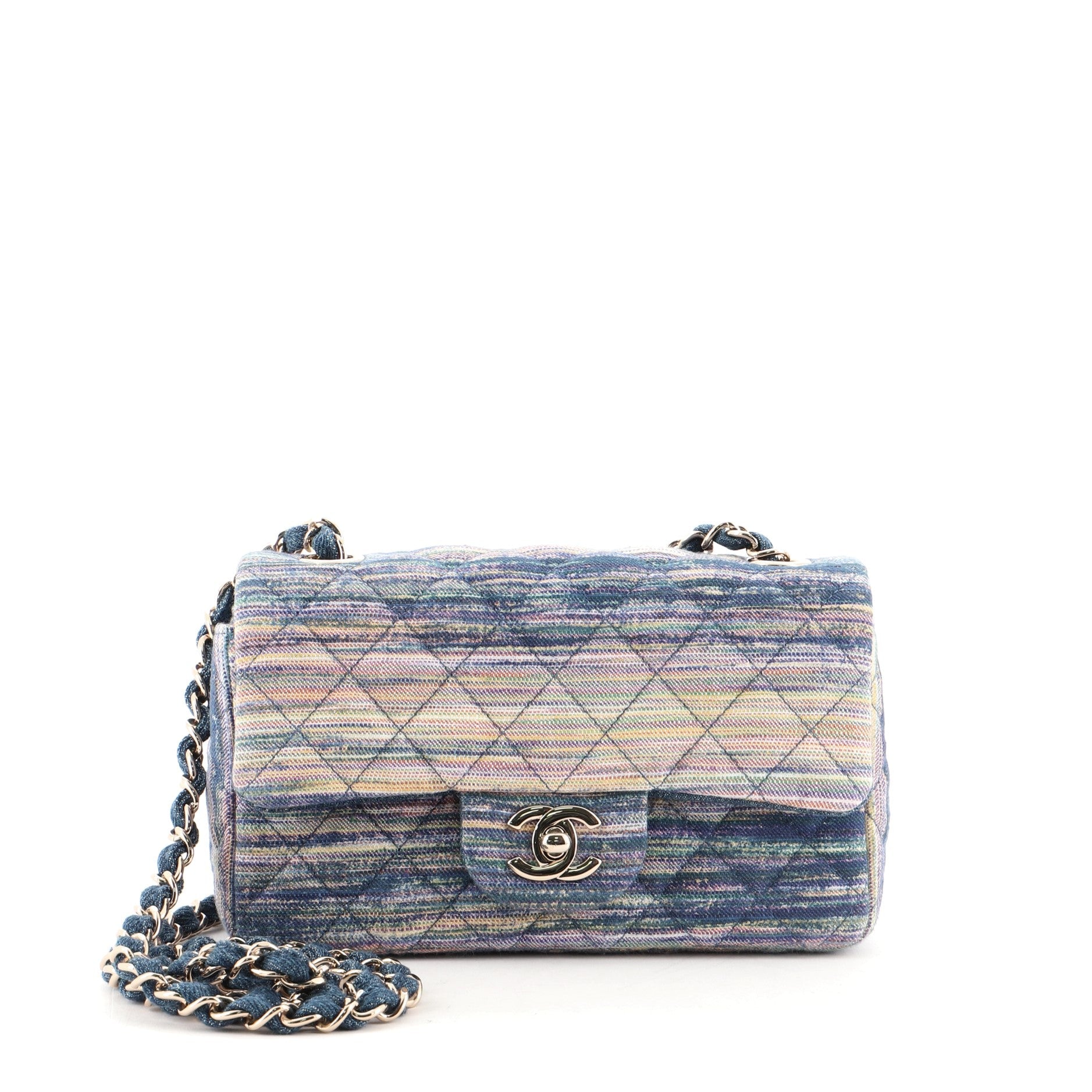 Classic Single Flap Bag Multicolor Quilted Denim Mini