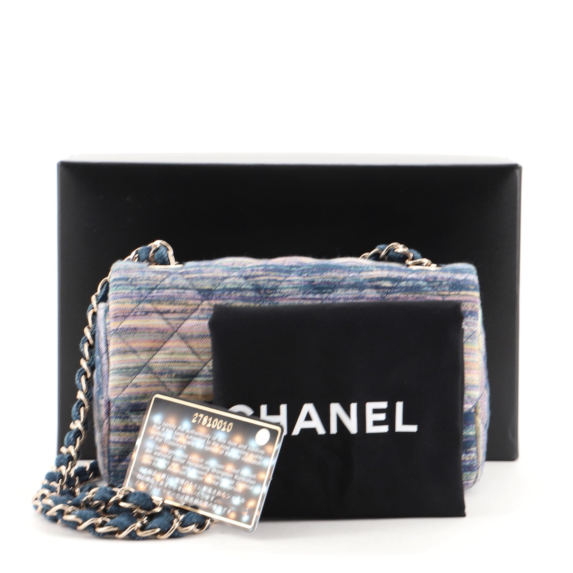 Classic Single Flap Bag Multicolor Quilted Denim Mini