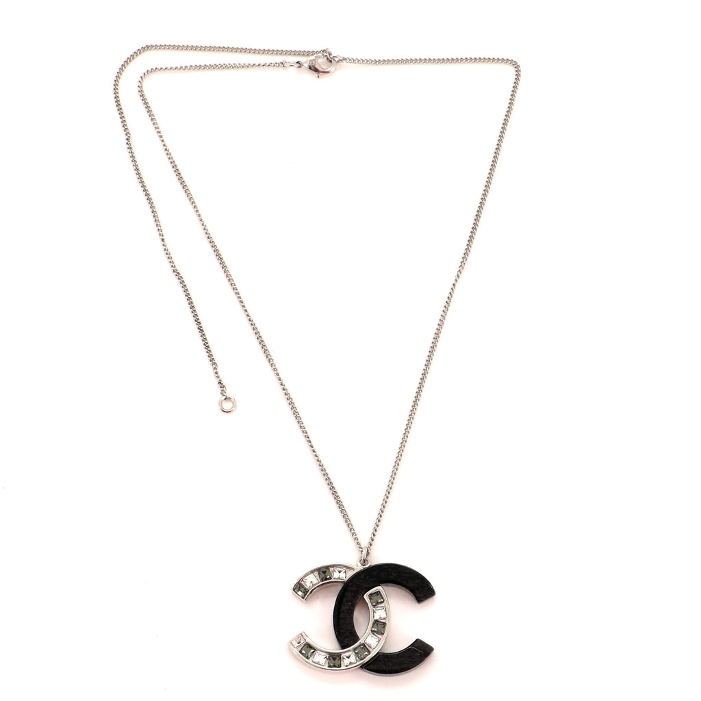 CC Bicolor Long Pendant Rhinestone and Resin Necklace