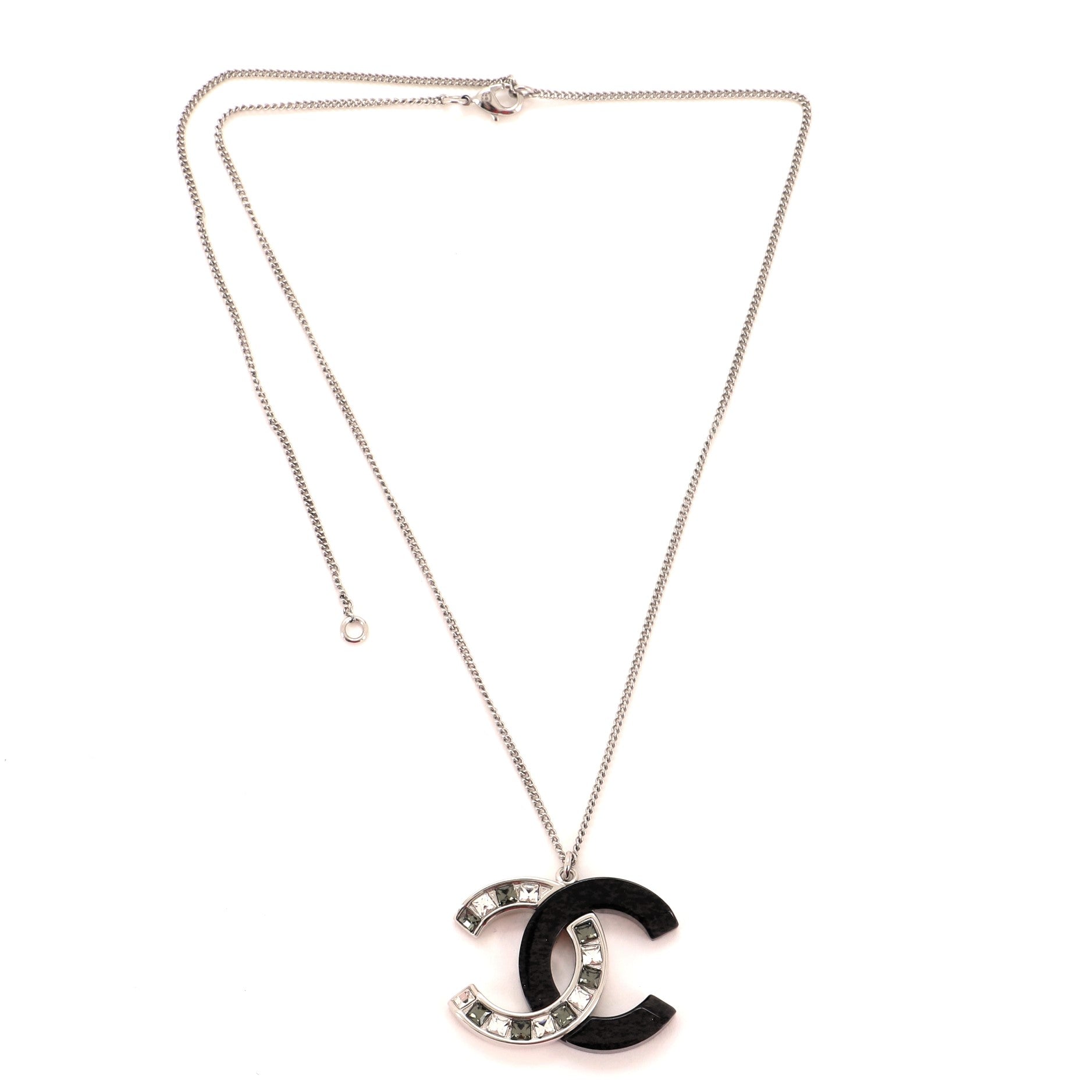CC Bicolor Long Pendant Rhinestone and Resin Necklace
