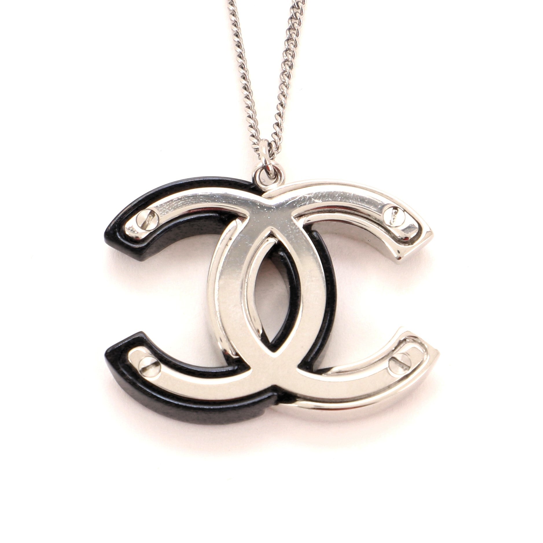 CC Bicolor Long Pendant Rhinestone and Resin Necklace