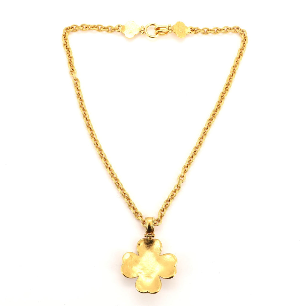 Vintage Clover Pendant Metal and Resin Necklace