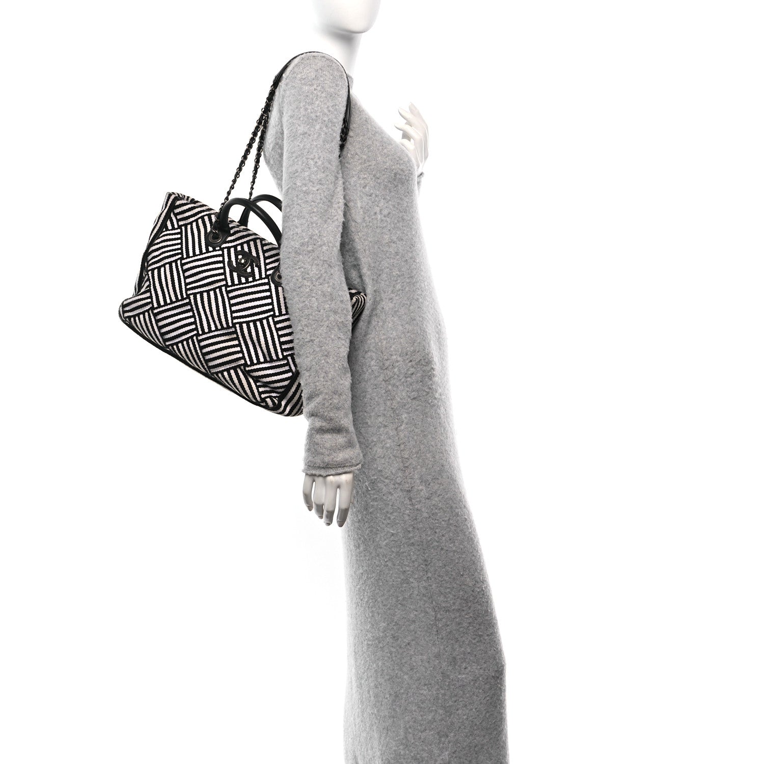 Woven Canvas Large Easy Shopping Tote Black White