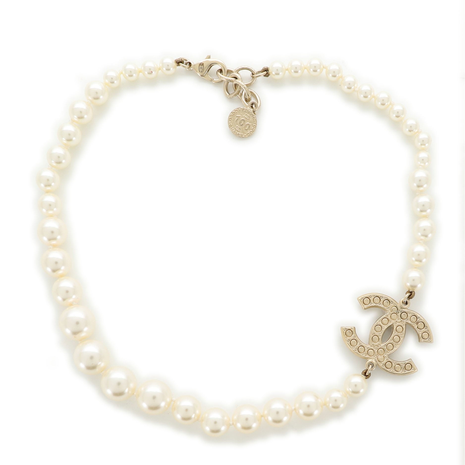 CC Pearl Necklace Faux Pearls and Metal