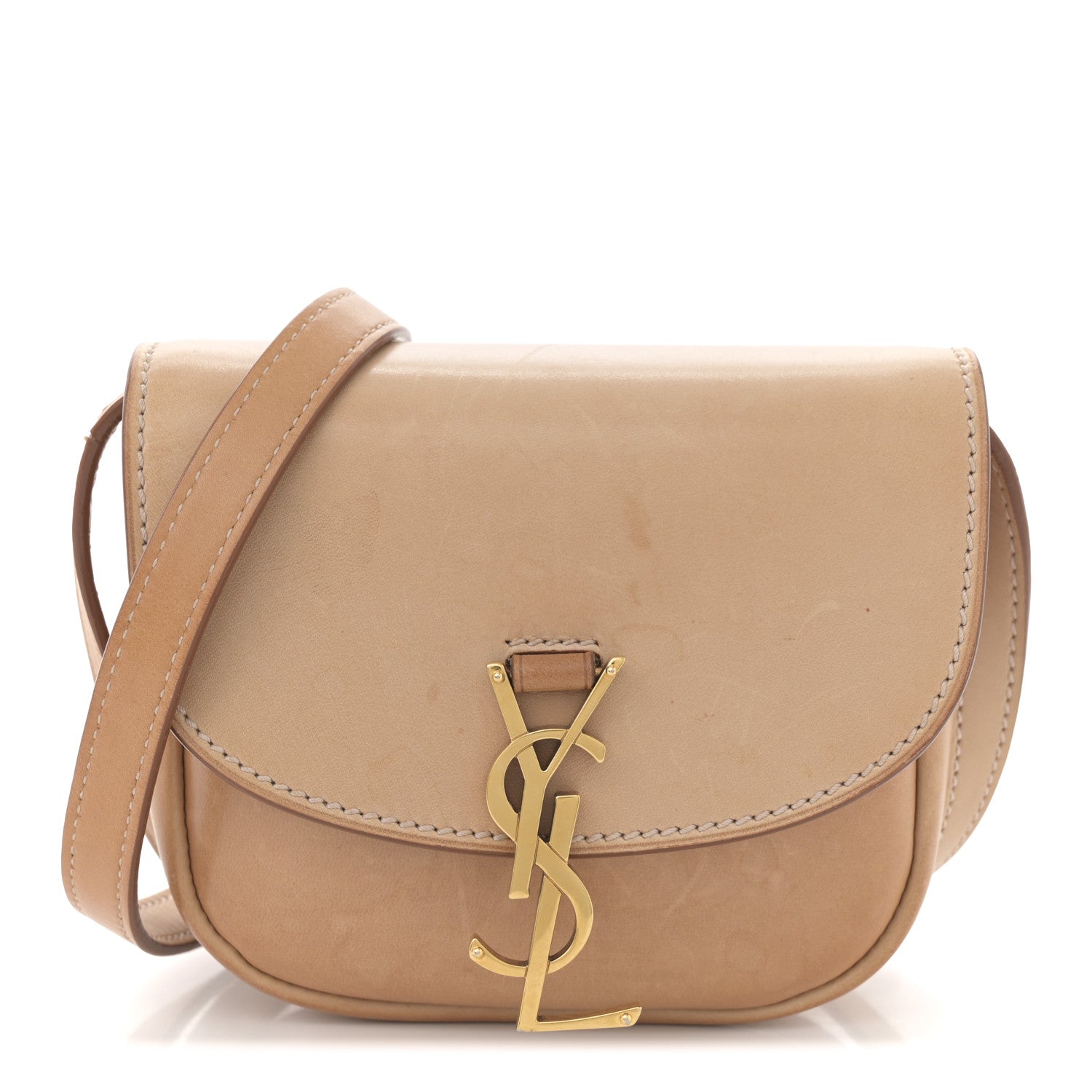 Smooth Vintage Calfskin Mini Classic Monogram Kaia Satchel Brown Gold