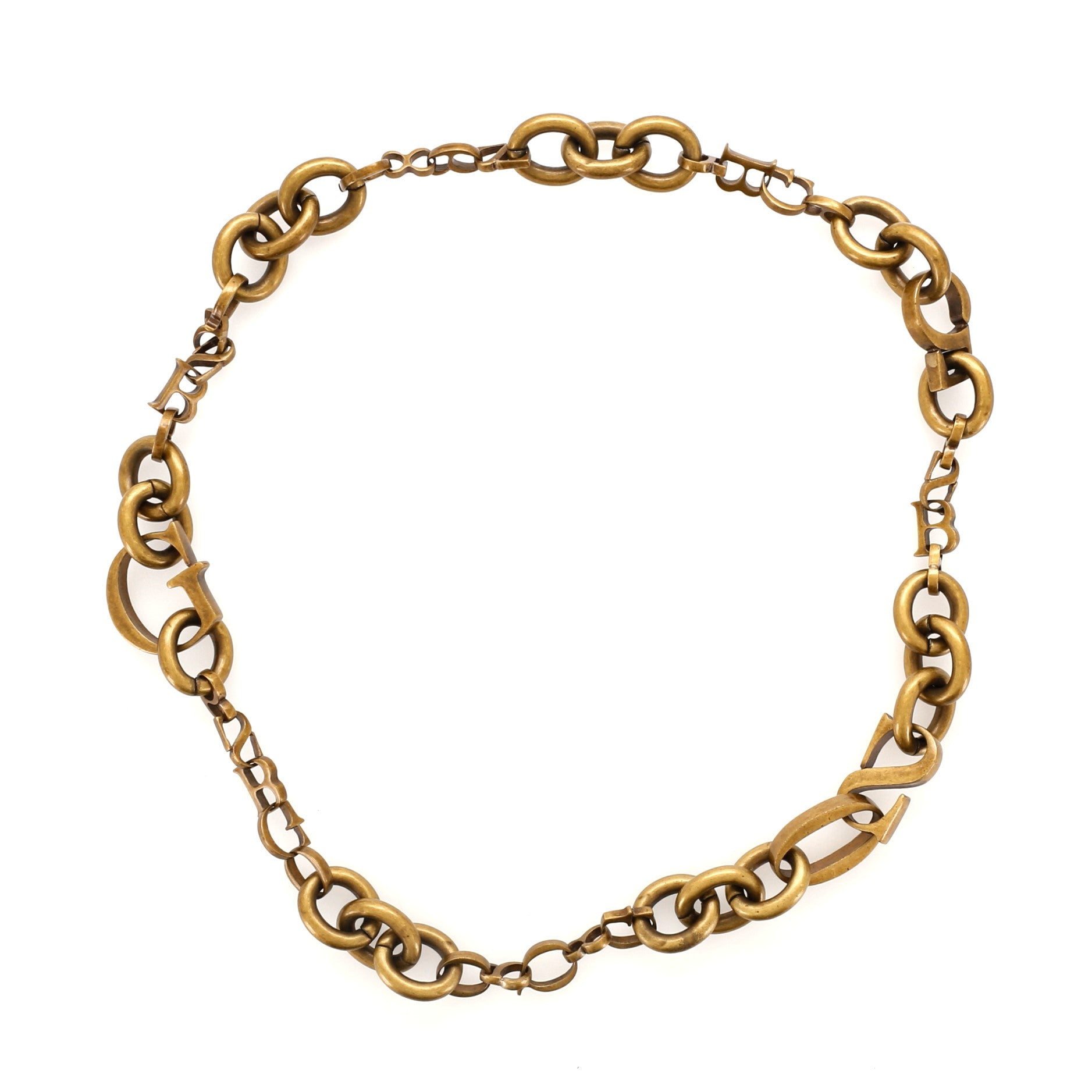 Letter Chain Link Necklace Antique Metal