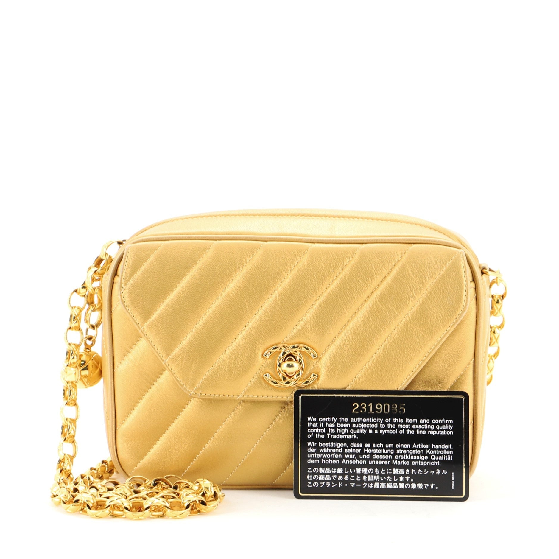 Vintage Pocket Camera Bag	Diagonal Metallic Quilted Leather Mini