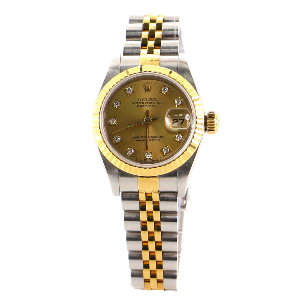 Oyster Perpetual Datejust Automatic Watch Stainless Steel and Yellow Gold with Diamond Markers 26