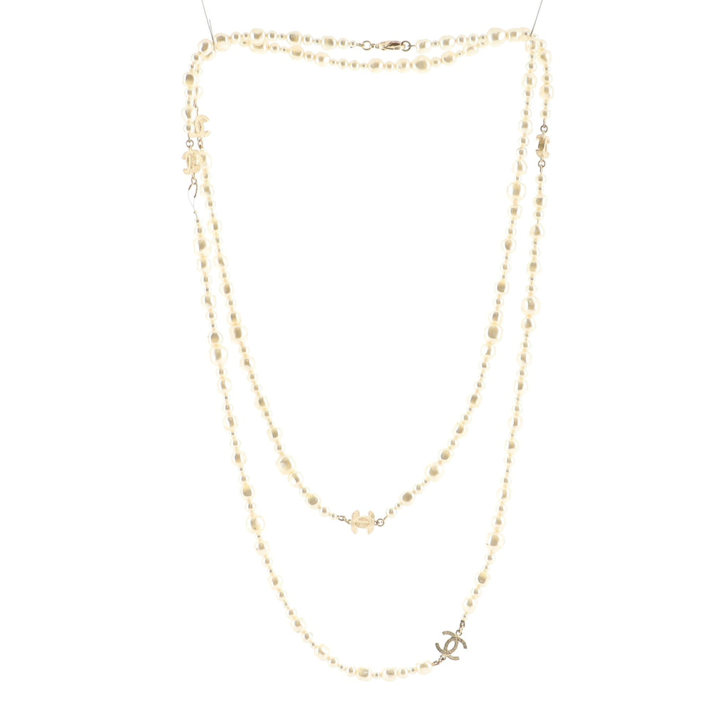 CC Long Necklace Faux Pearls and Metal