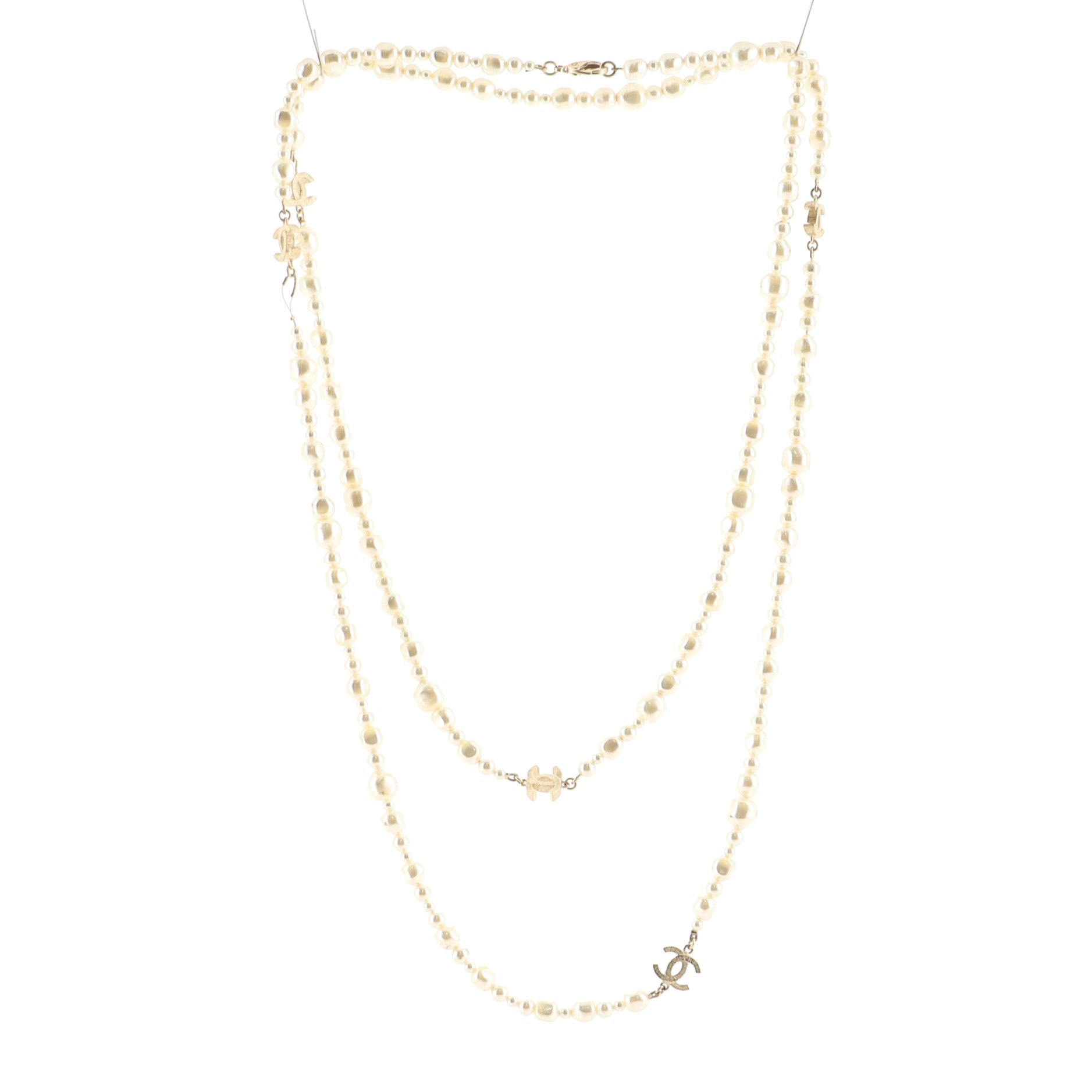 CC Long Necklace Faux Pearls and Metal