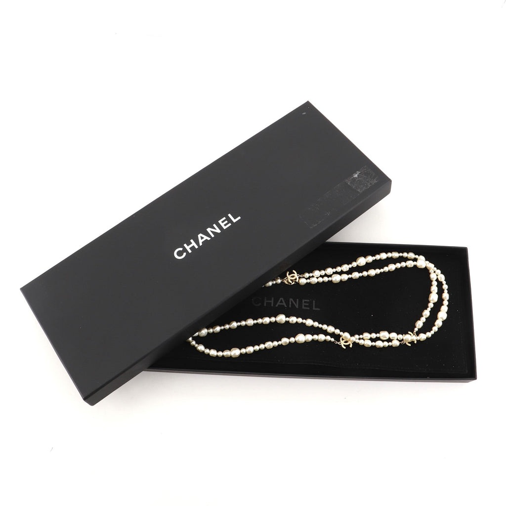 CC Long Necklace Faux Pearls and Metal